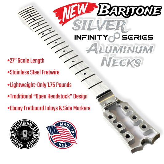 *NEW* Hoxey Fender Style Aluminum Baritone Neck -Silver Infinity Series- Open Headstock