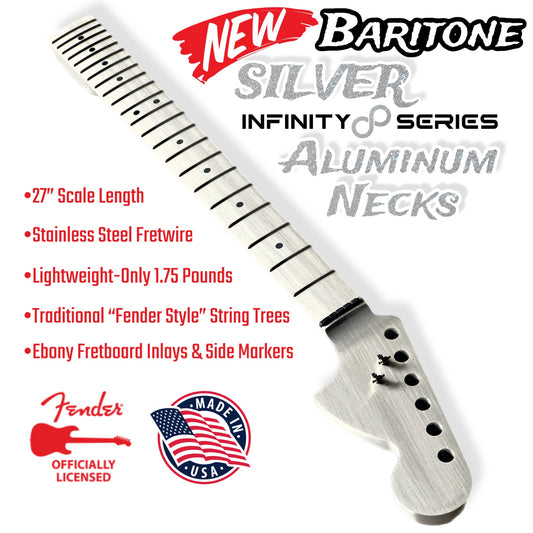 *NEW* Fender® Licensed Aluminum Baritone Neck -Silver Infinity Series- CBS Strat® Headstock