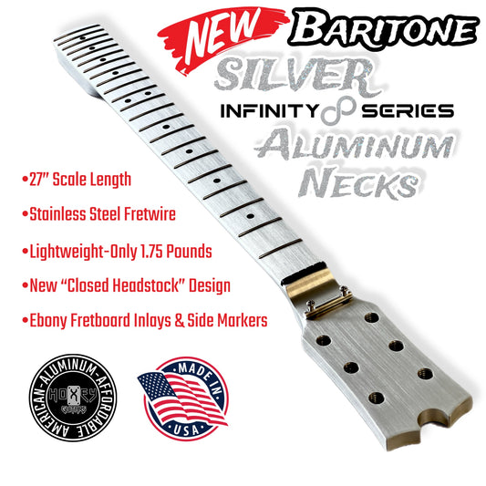 *NEW* Hoxey Fender Style Aluminum Baritone Neck -Silver Infinity Series- Closed Headstock